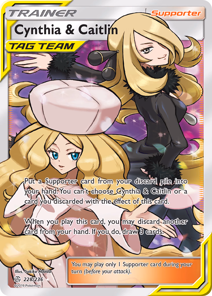 Cynthia & Caitlin Pokemon card (228/236, Cosmic Eclipse)