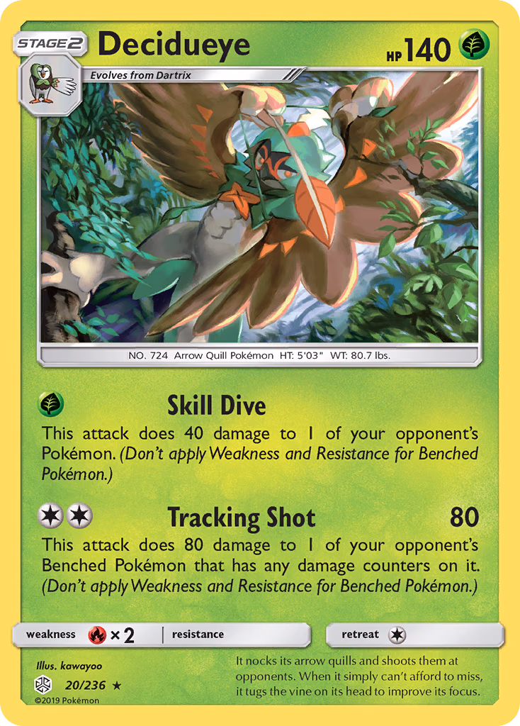 Decidueye Pokemon card (20/236, Cosmic Eclipse)