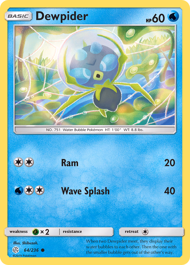 Dewpider Pokemon card (64/236, Cosmic Eclipse)