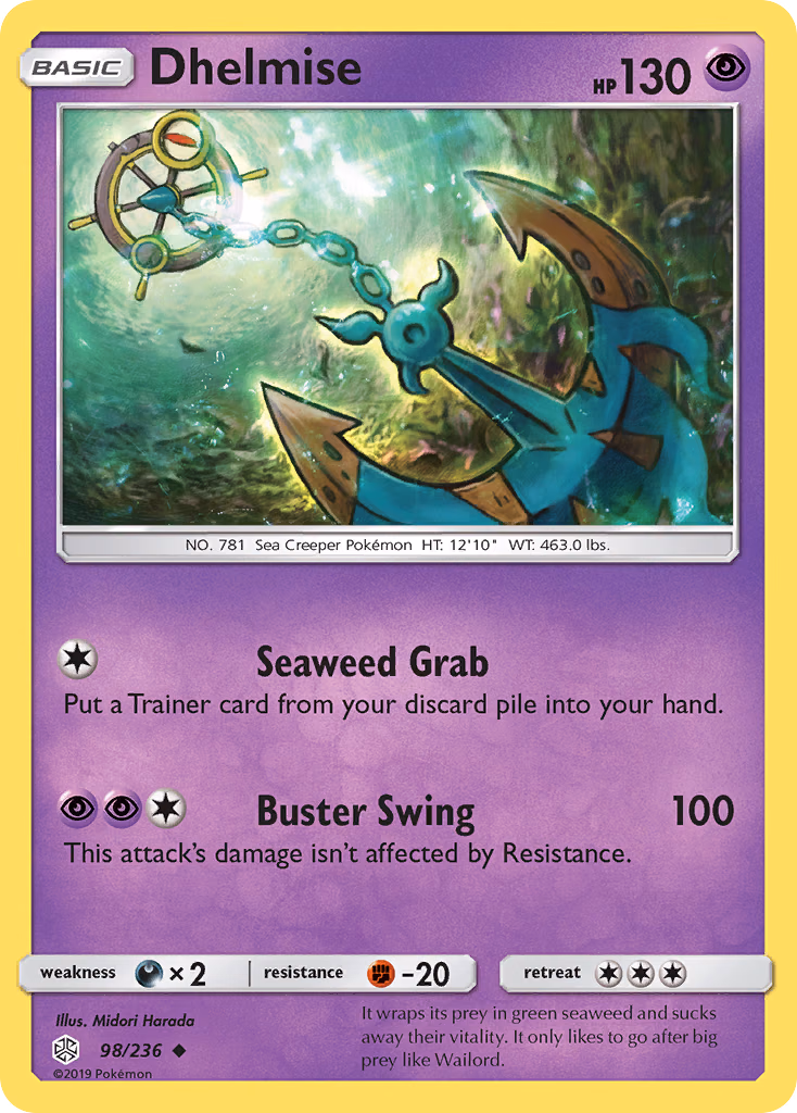 Dhelmise Pokemon card (98/236, Cosmic Eclipse)