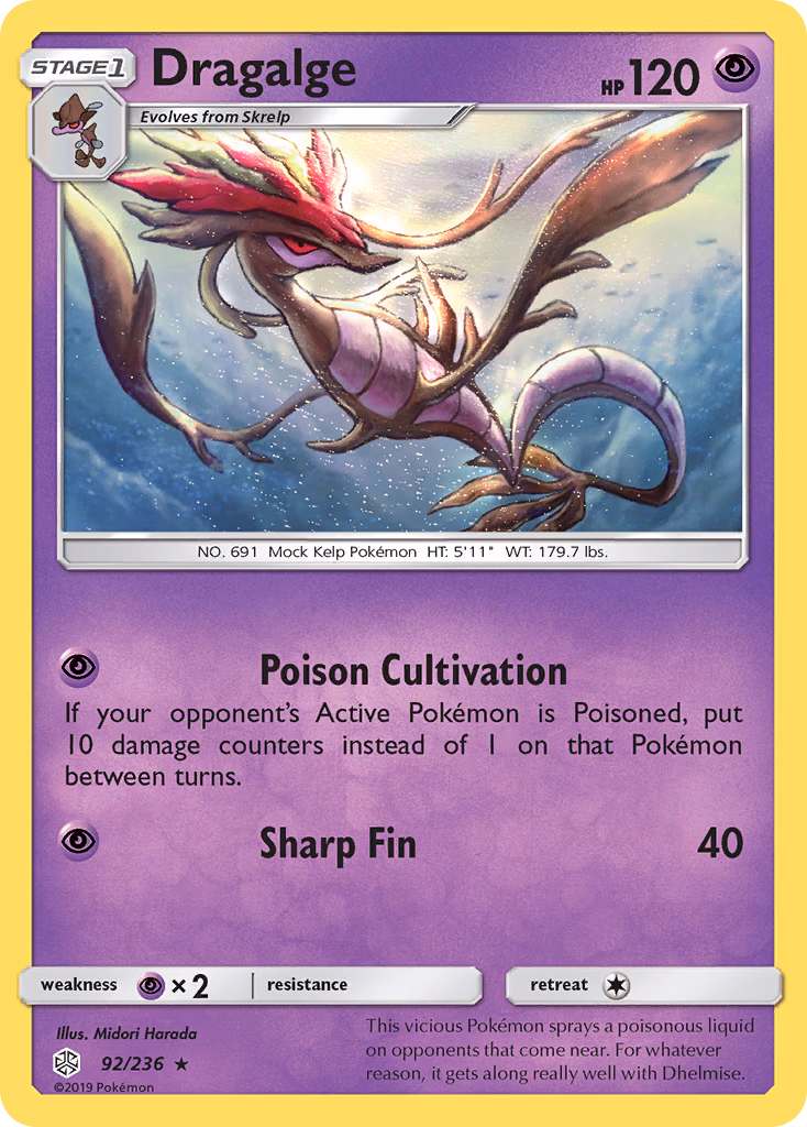 Dragalge Pokemon card (92/236, Cosmic Eclipse)