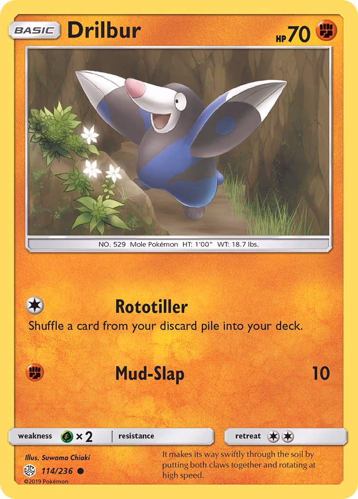 Drilbur Pokemon card (114/236, Cosmic Eclipse)