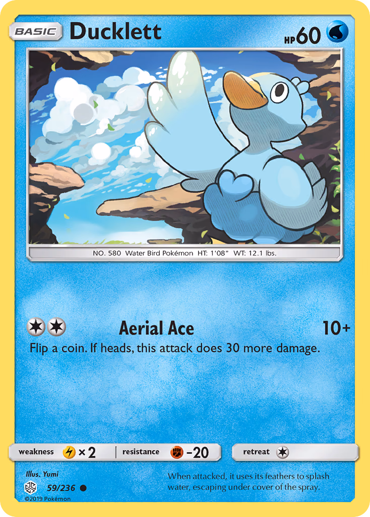 Ducklett Pokemon card (59/236, Cosmic Eclipse)