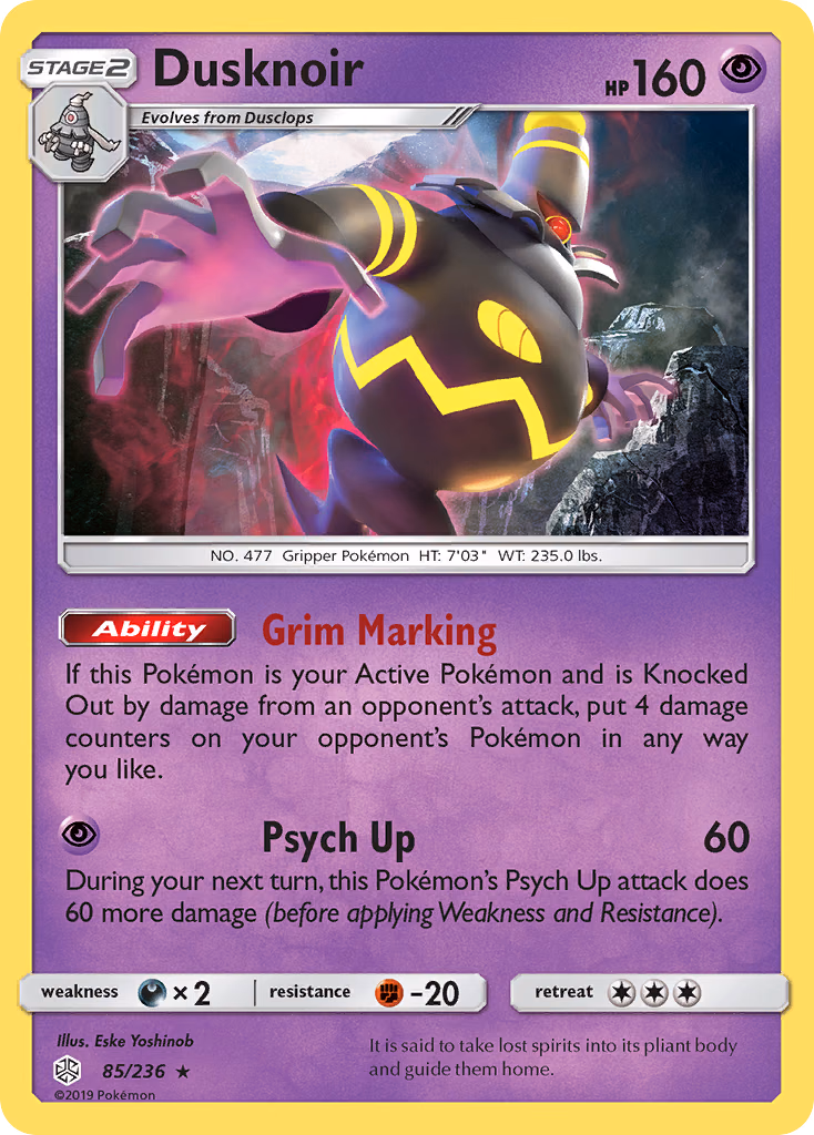 Dusknoir Pokemon card (85/236, Cosmic Eclipse)