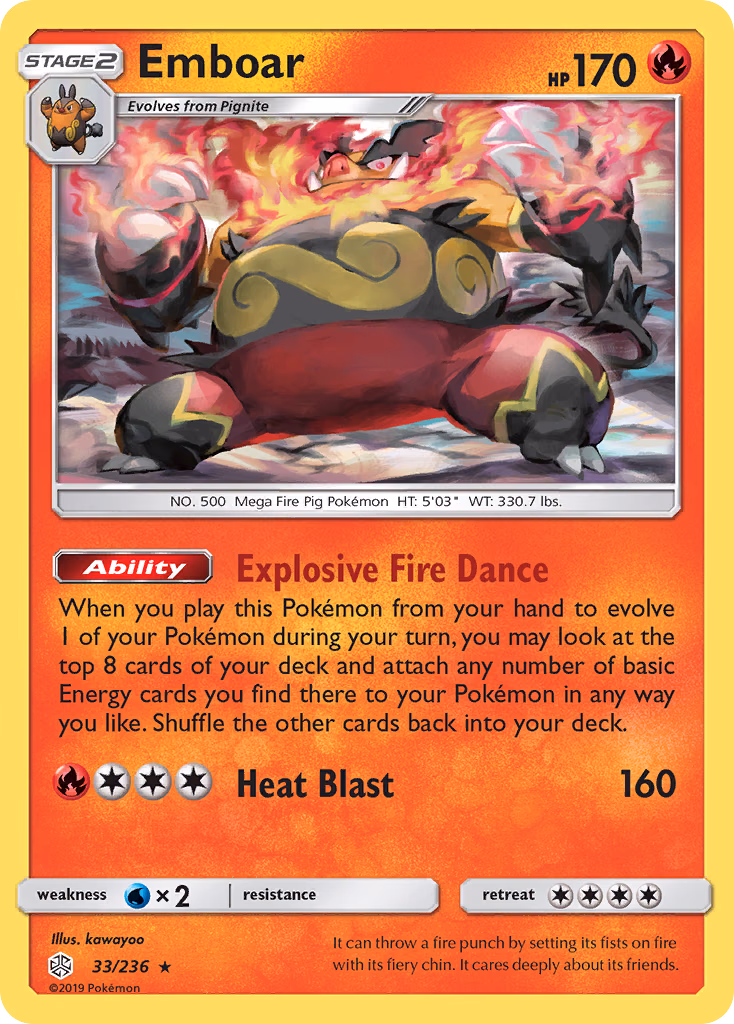 Emboar Pokemon card (33/236, Cosmic Eclipse)