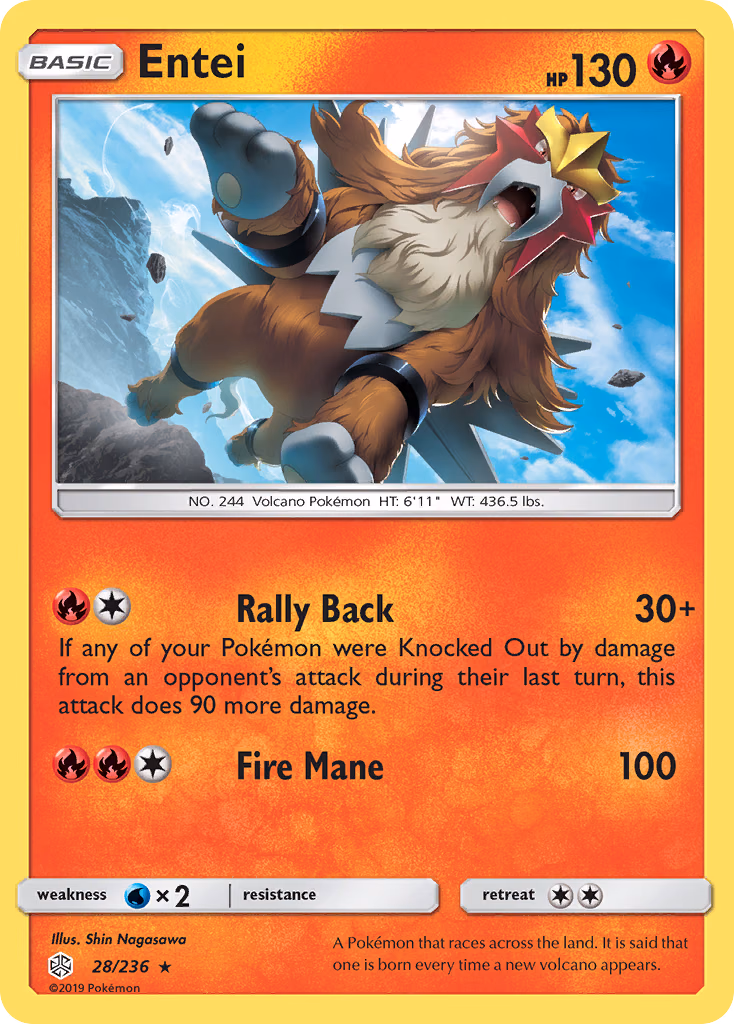 Entei Pokemon card (28/236, Cosmic Eclipse)