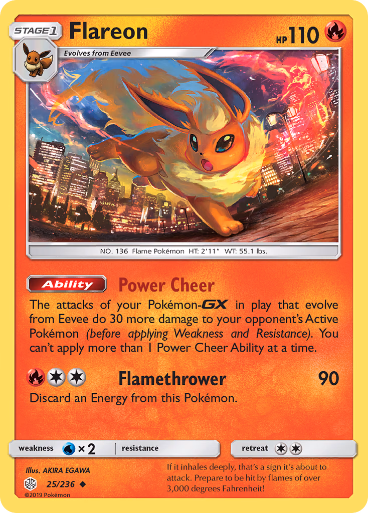 Flareon Pokemon card (25/236, Cosmic Eclipse)
