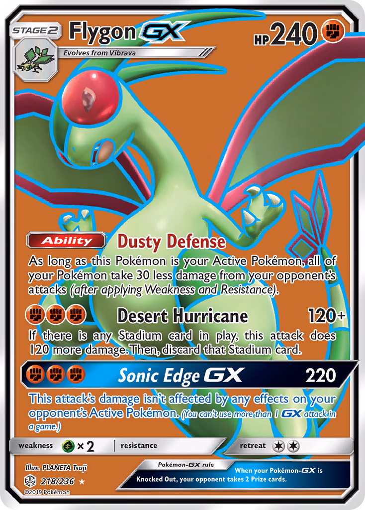 Flygon-GX Pokemon card (218/236, Cosmic Eclipse)