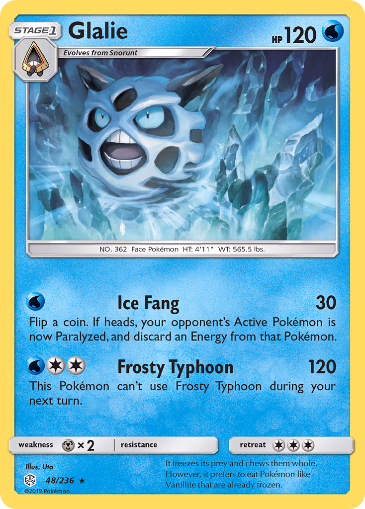 Glalie Pokemon card (48/236, Cosmic Eclipse)