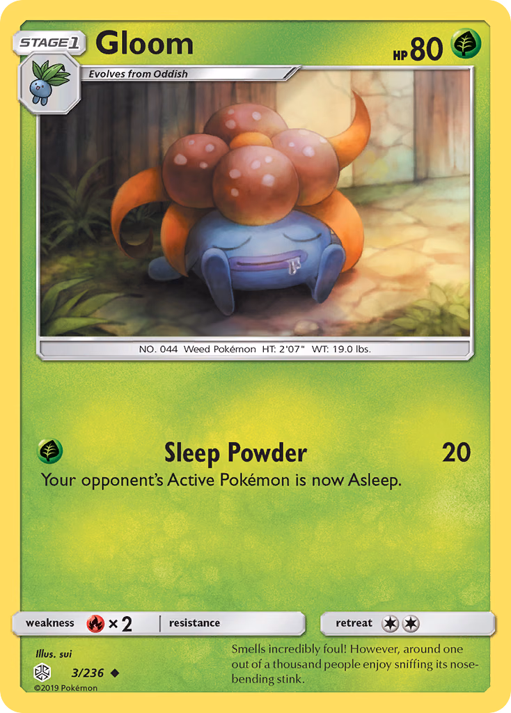 Gloom Pokemon card (3/236, Cosmic Eclipse)