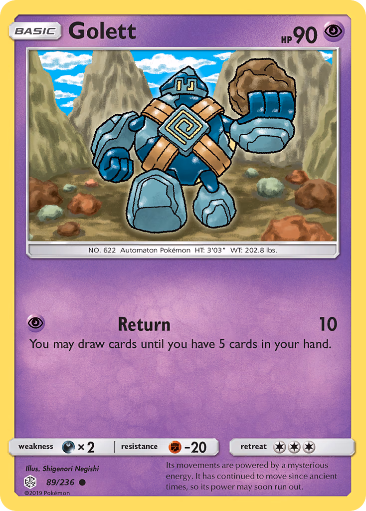 Golett Pokemon card (89/236, Cosmic Eclipse)