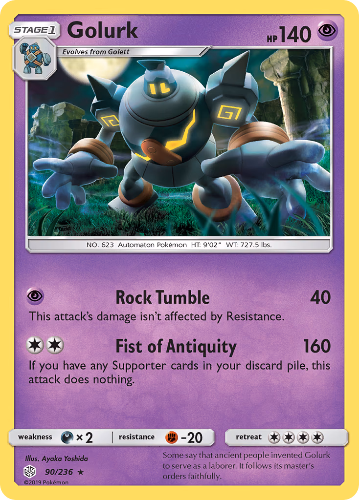 Golurk Pokemon card (90/236, Cosmic Eclipse)