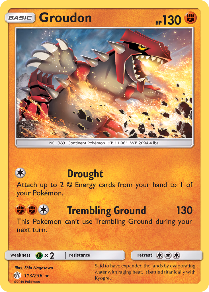 Groudon Pokemon card (113/236, Cosmic Eclipse)