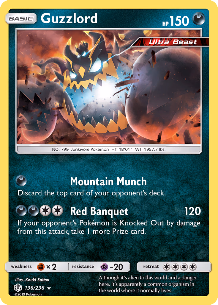 Guzzlord Pokemon card (136/236, Cosmic Eclipse)