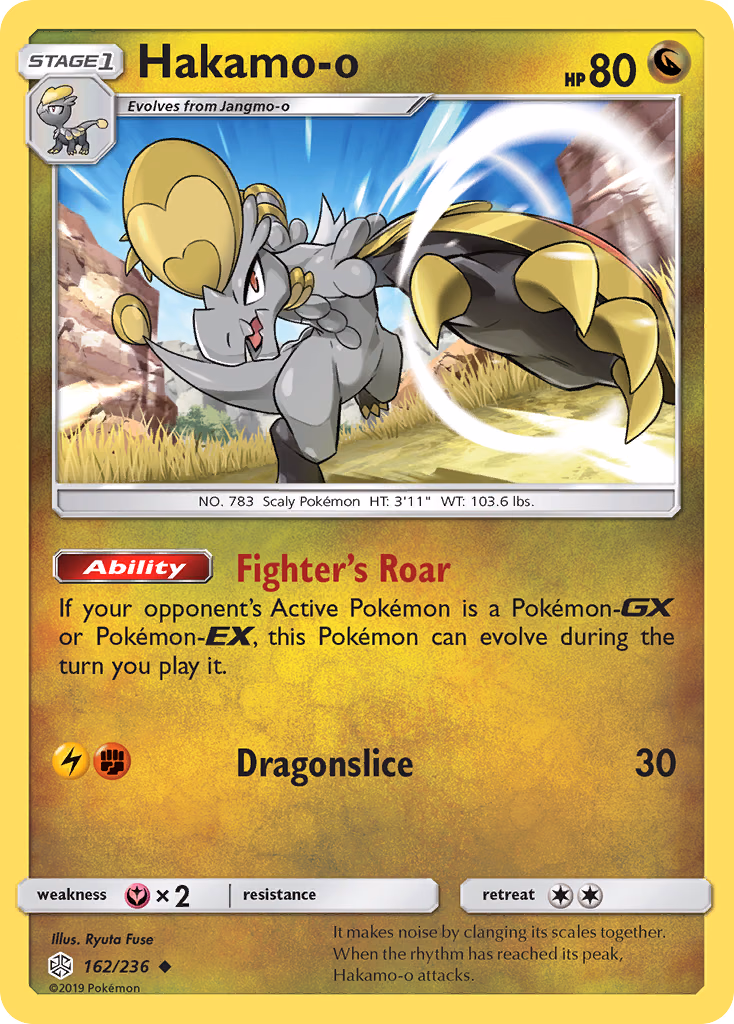 Hakamo-o Pokemon card (162/236, Cosmic Eclipse)