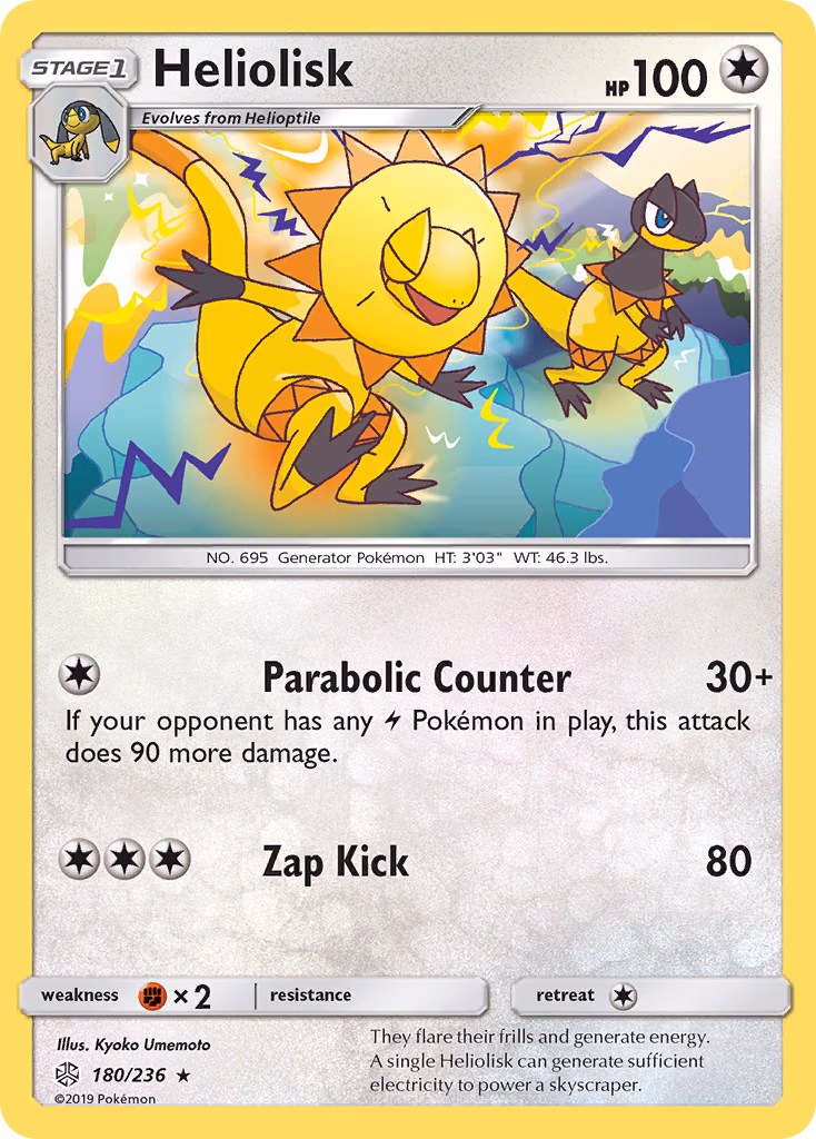 Heliolisk Pokemon card (180/236, Cosmic Eclipse)