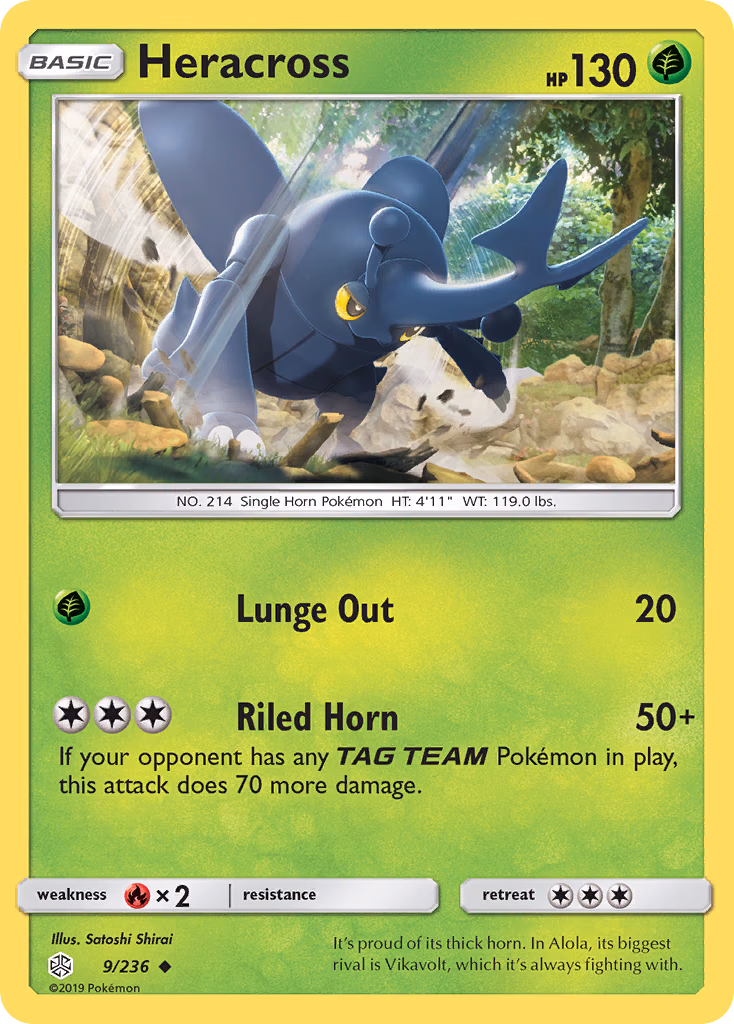 Heracross Pokemon card (9/236, Cosmic Eclipse)
