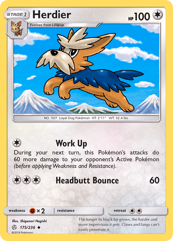 Herdier Pokemon card (175/236, Cosmic Eclipse)