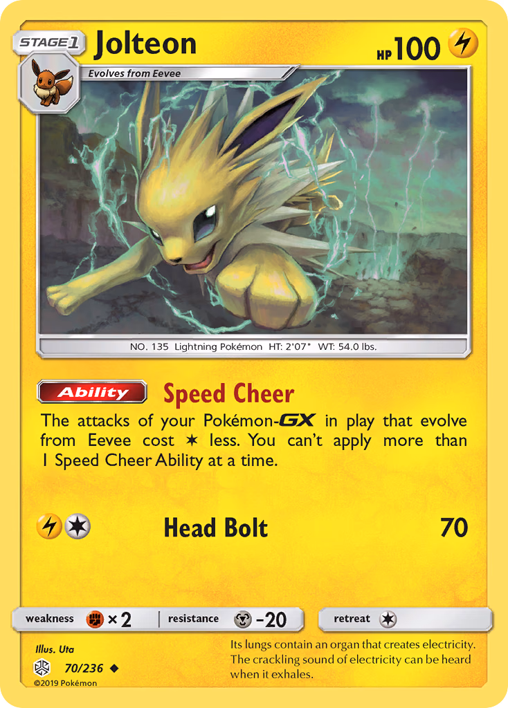 Jolteon Pokemon card (70/236, Cosmic Eclipse)