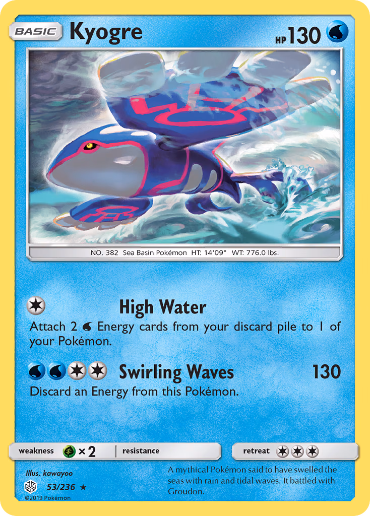 Kyogre Pokemon card (53/236, Cosmic Eclipse)