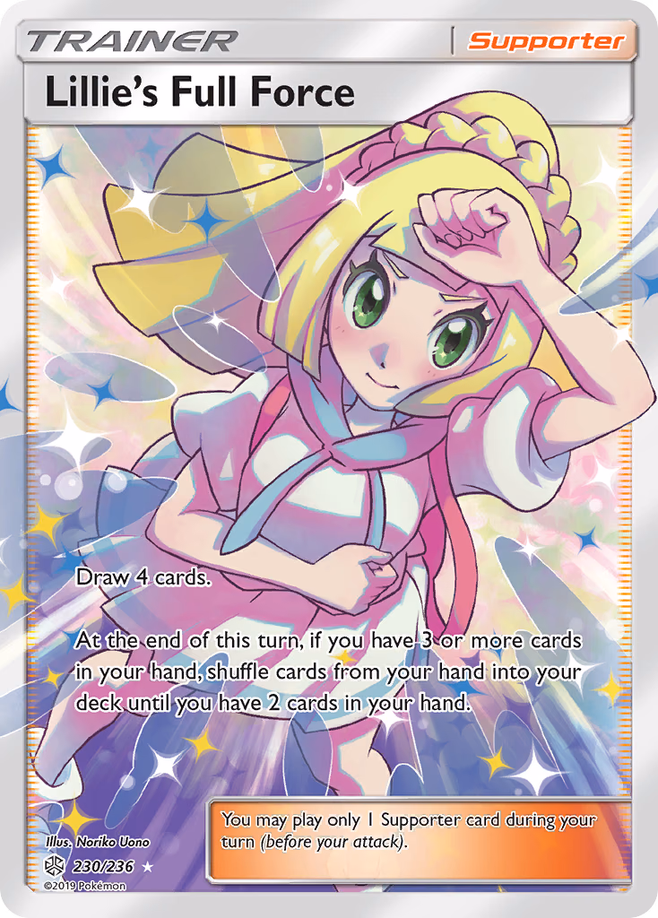 Lillie's Full Force Pokemon card (230/236, Cosmic Eclipse)
