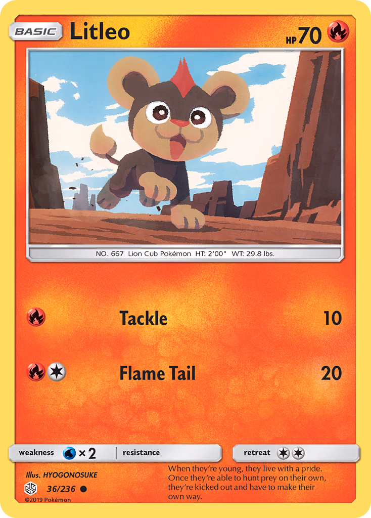 Litleo Pokemon card (36/236, Cosmic Eclipse)