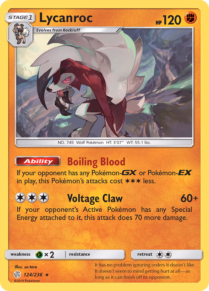 Lycanroc Pokemon card (124/236, Cosmic Eclipse)