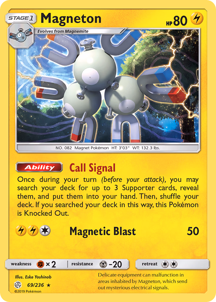 Magneton Pokemon card (69/236, Cosmic Eclipse)