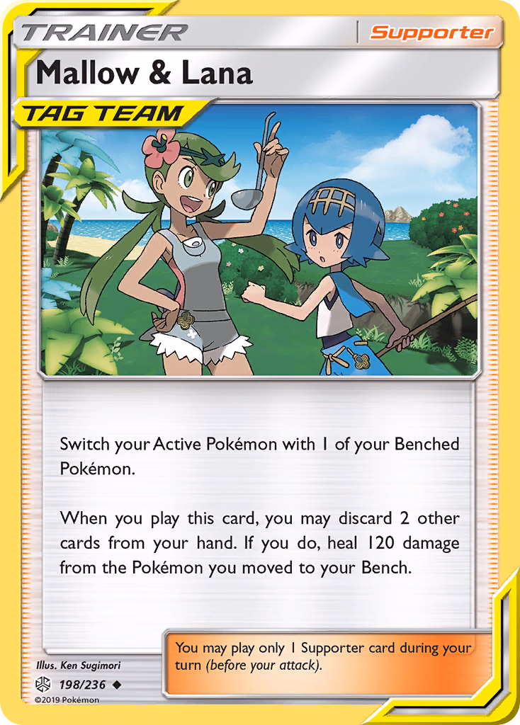 Mallow & Lana Pokemon card (198/236, Cosmic Eclipse)