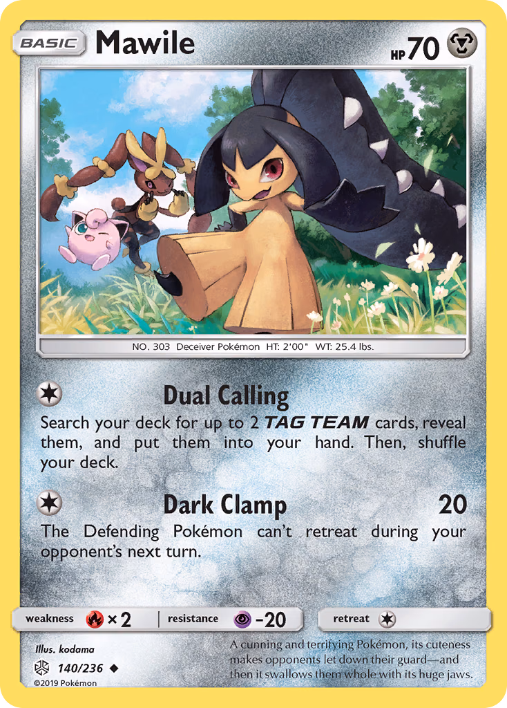 Mawile Pokemon card (140/236, Cosmic Eclipse)