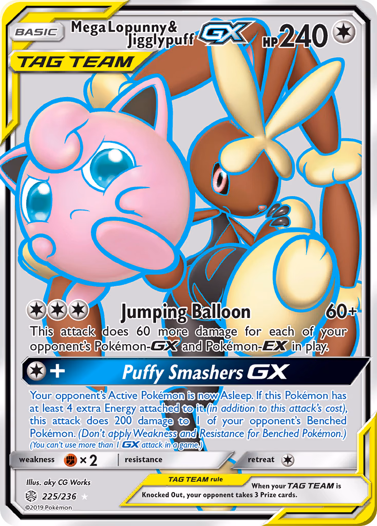 Mega Lopunny & Jigglypuff-GX Pokemon card (225/236, Cosmic Eclipse)
