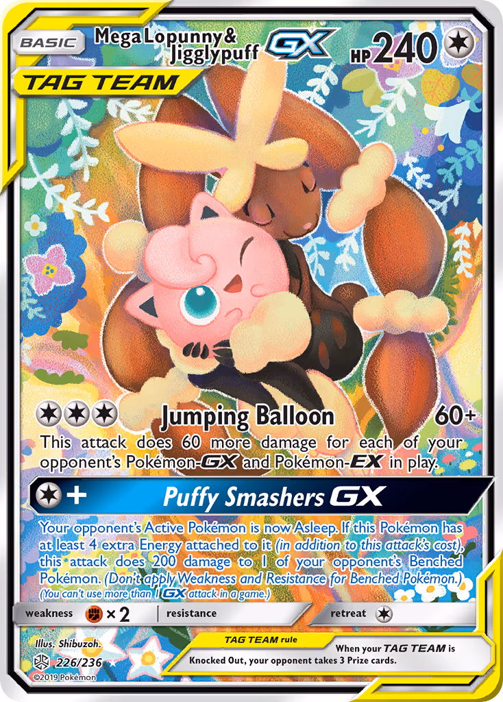 Mega Lopunny & Jigglypuff-GX Pokemon card (226/236, Cosmic Eclipse)