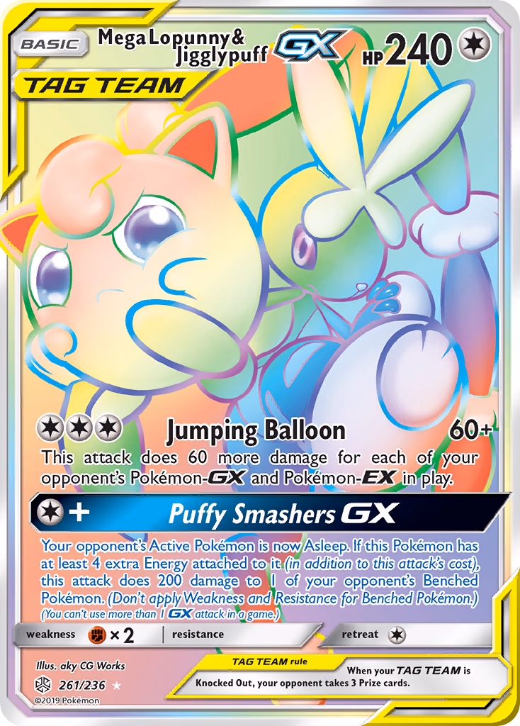 Mega Lopunny & Jigglypuff-GX Pokemon card (261/236, Cosmic Eclipse)