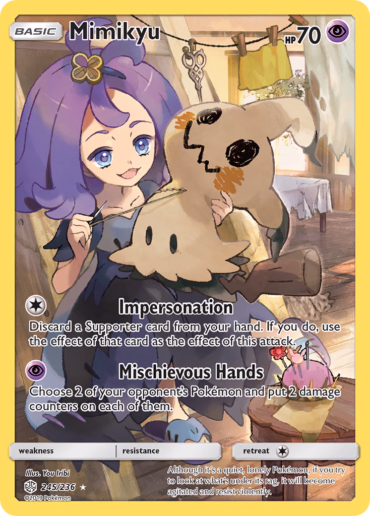 Mimikyu Pokemon card (245/236, Cosmic Eclipse)