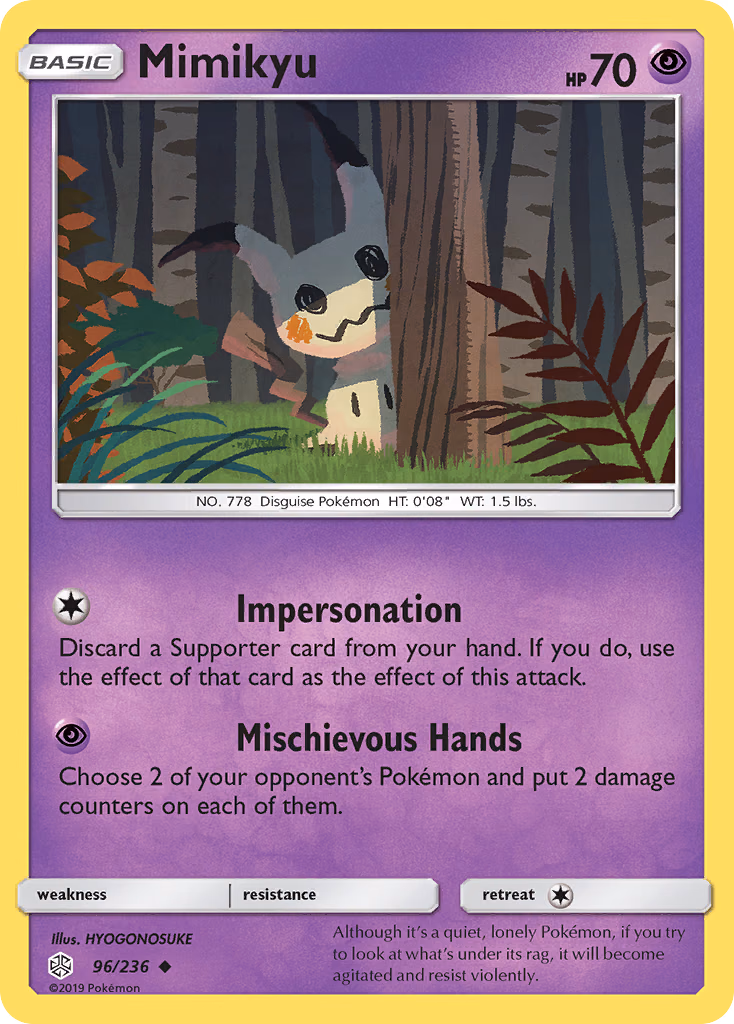 Mimikyu Pokemon card (96/236, Cosmic Eclipse)