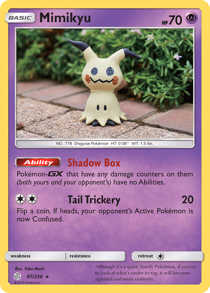 Mimikyu Pokemon card (97/236, Cosmic Eclipse)