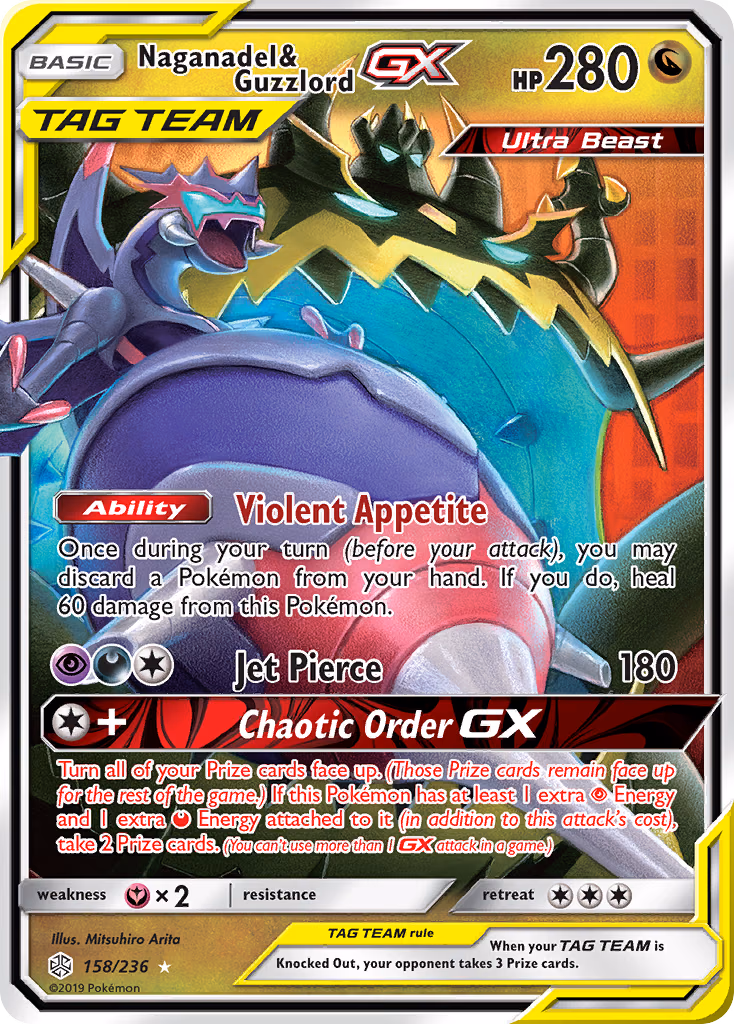 Naganadel & Guzzlord-GX Pokemon card (158/236, Cosmic Eclipse)