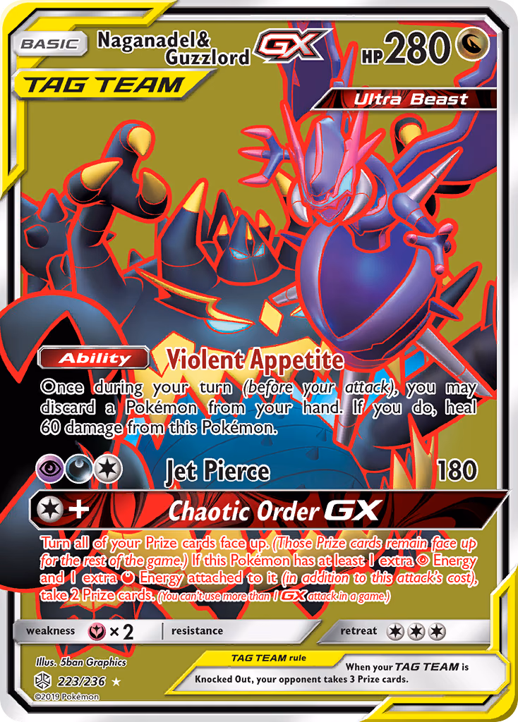 Naganadel & Guzzlord-GX Pokemon card (223/236, Cosmic Eclipse)