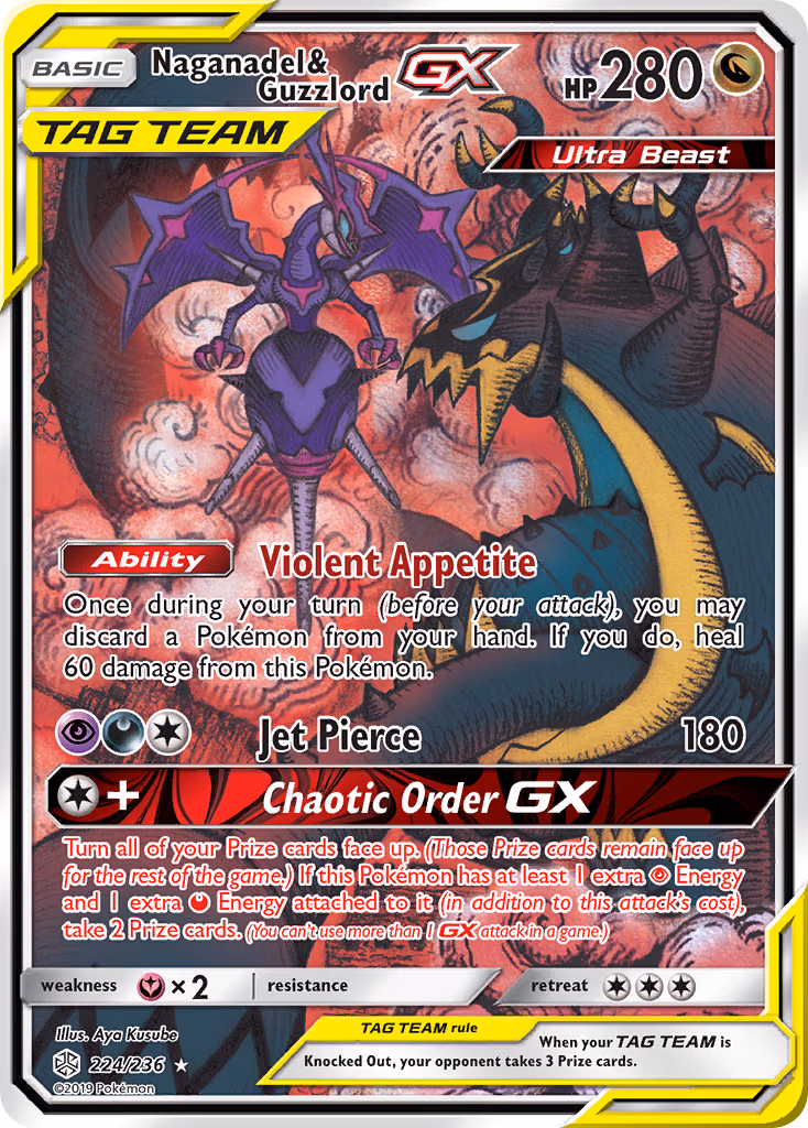 Naganadel & Guzzlord-GX Pokemon card (224/236, Cosmic Eclipse)