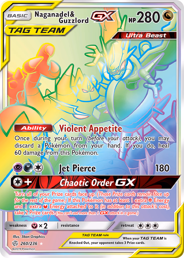 Naganadel & Guzzlord-GX Pokemon card (260/236, Cosmic Eclipse)