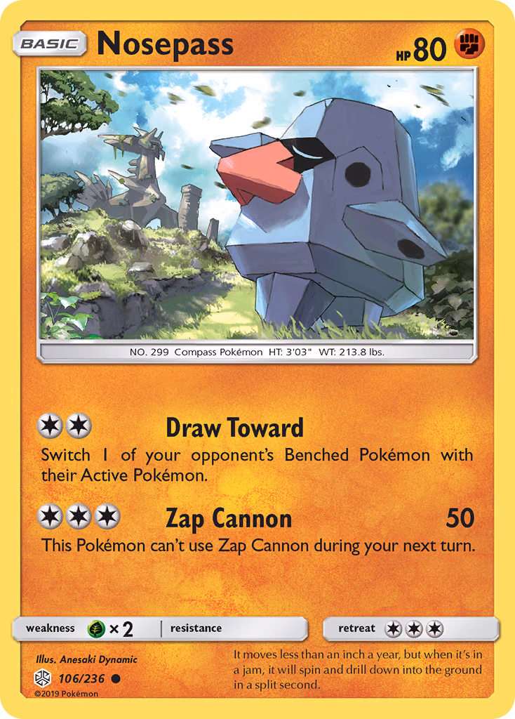 Nosepass Pokemon card (106/236, Cosmic Eclipse)