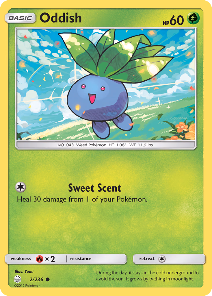 Oddish Pokemon card (2/236, Cosmic Eclipse)