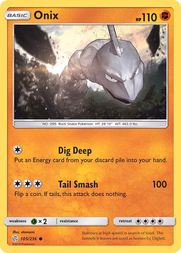 Onix Pokemon card (105/236, Cosmic Eclipse)