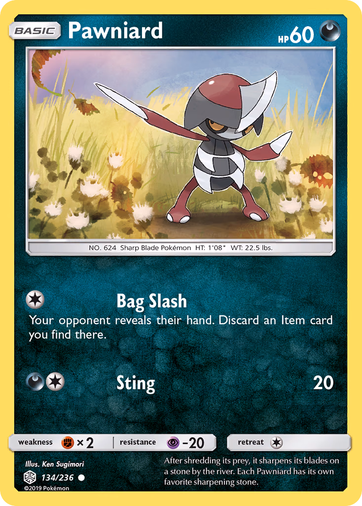 Pawniard Pokemon card (134/236, Cosmic Eclipse)