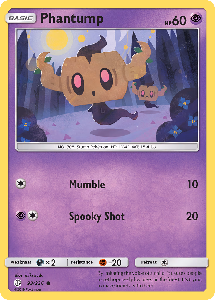 Phantump Pokemon card (93/236, Cosmic Eclipse)