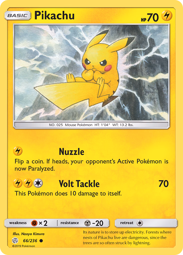 Pikachu Pokemon card (66/236, Cosmic Eclipse)