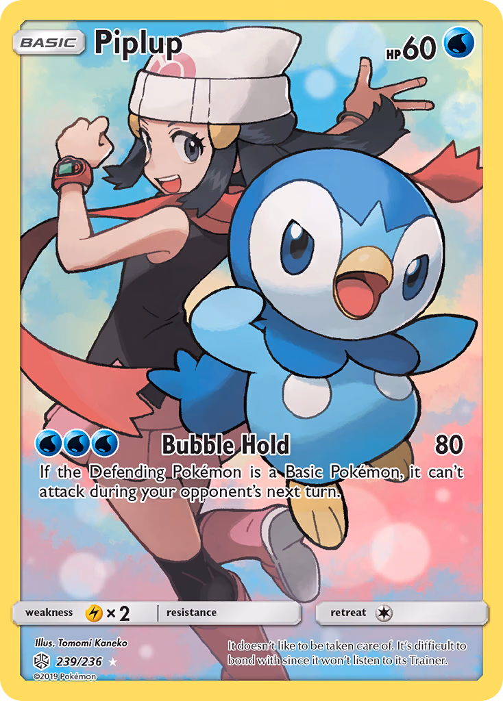 Piplup Pokemon card (239/236, Cosmic Eclipse)