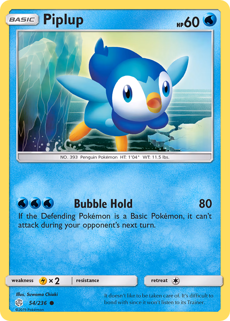Piplup Pokemon card (54/236, Cosmic Eclipse)