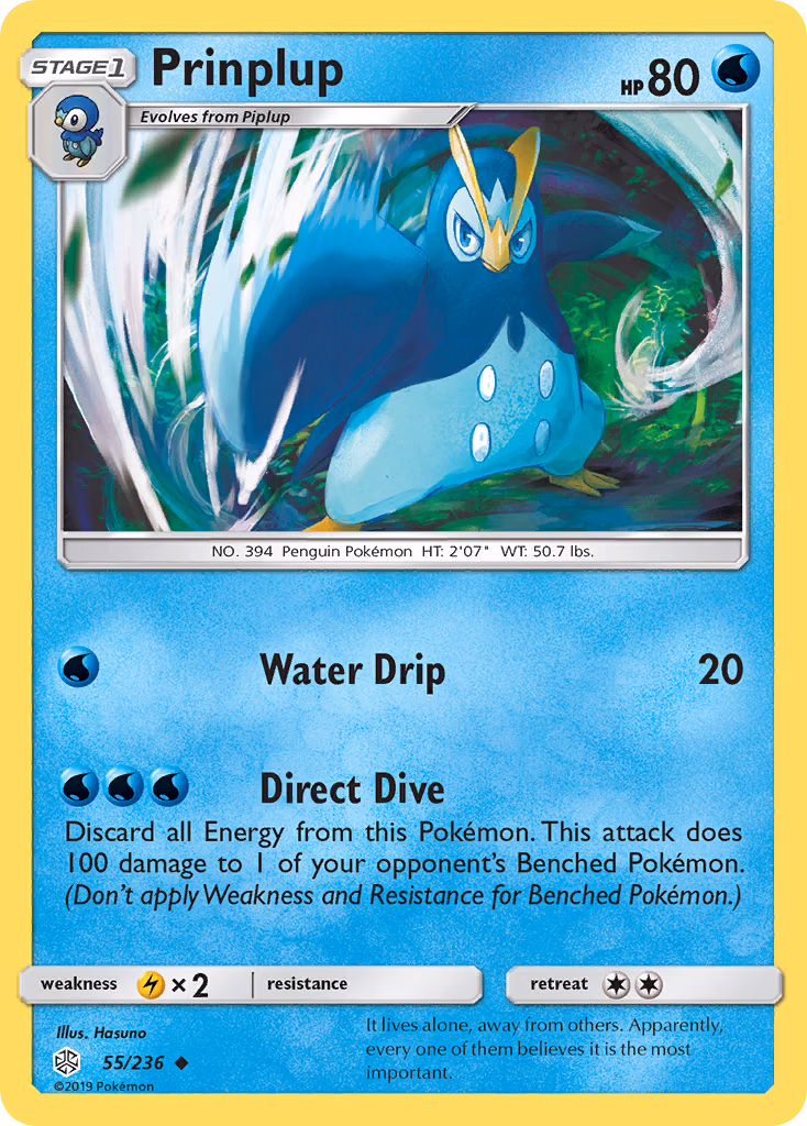 Prinplup Pokemon card (55/236, Cosmic Eclipse)
