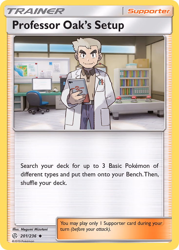 Professor Oak's Setup Pokemon card (201/236, Cosmic Eclipse)